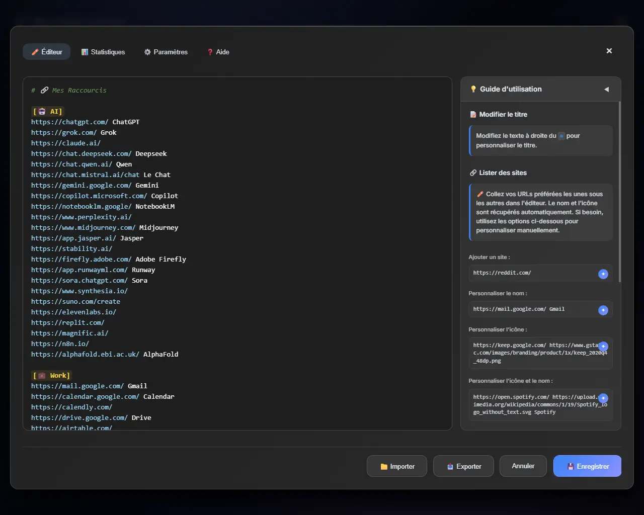 Interface d'édition TabRocket